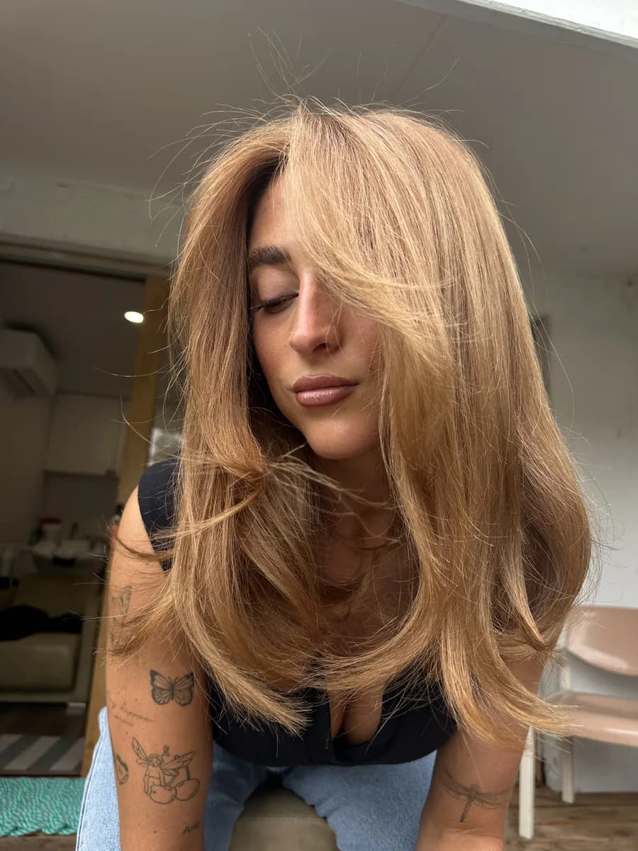 Rich copper hair colour with a bouncy blowout